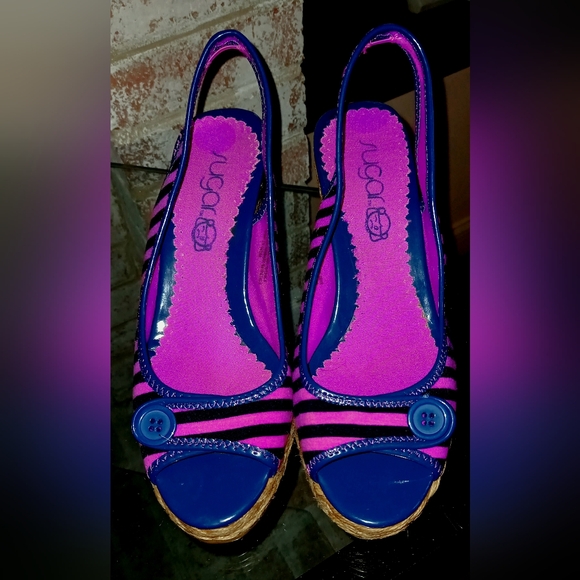 Sugarπ ,Blue andπ Hot Pink Wedges with Bold Stripes - Picture 7 of 8